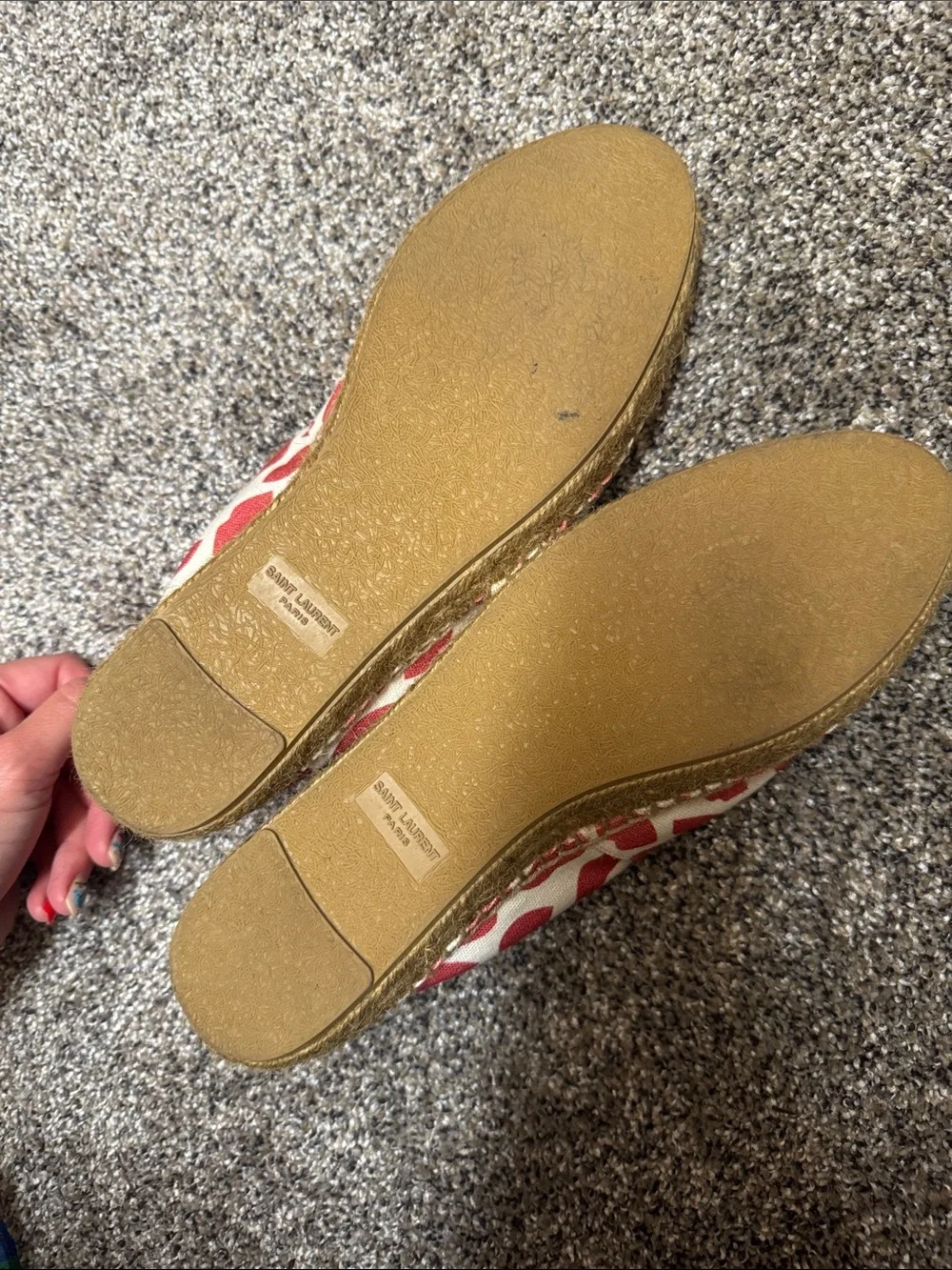 Saint Laurent Cream Espadrilles with Red Lip Print